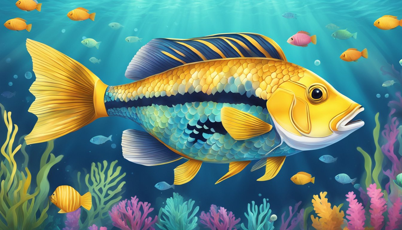 A colorful fish swimming among floating "Frequently Asked Questions" text in a tranquil underwater setting