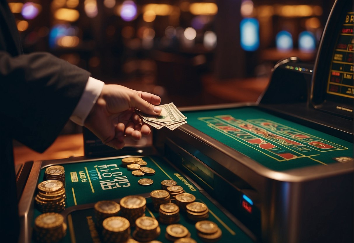 Un cajero de casino procesa rápidamente un retiro y el dinero sale volando de la máquina a la cuenta del jugador.