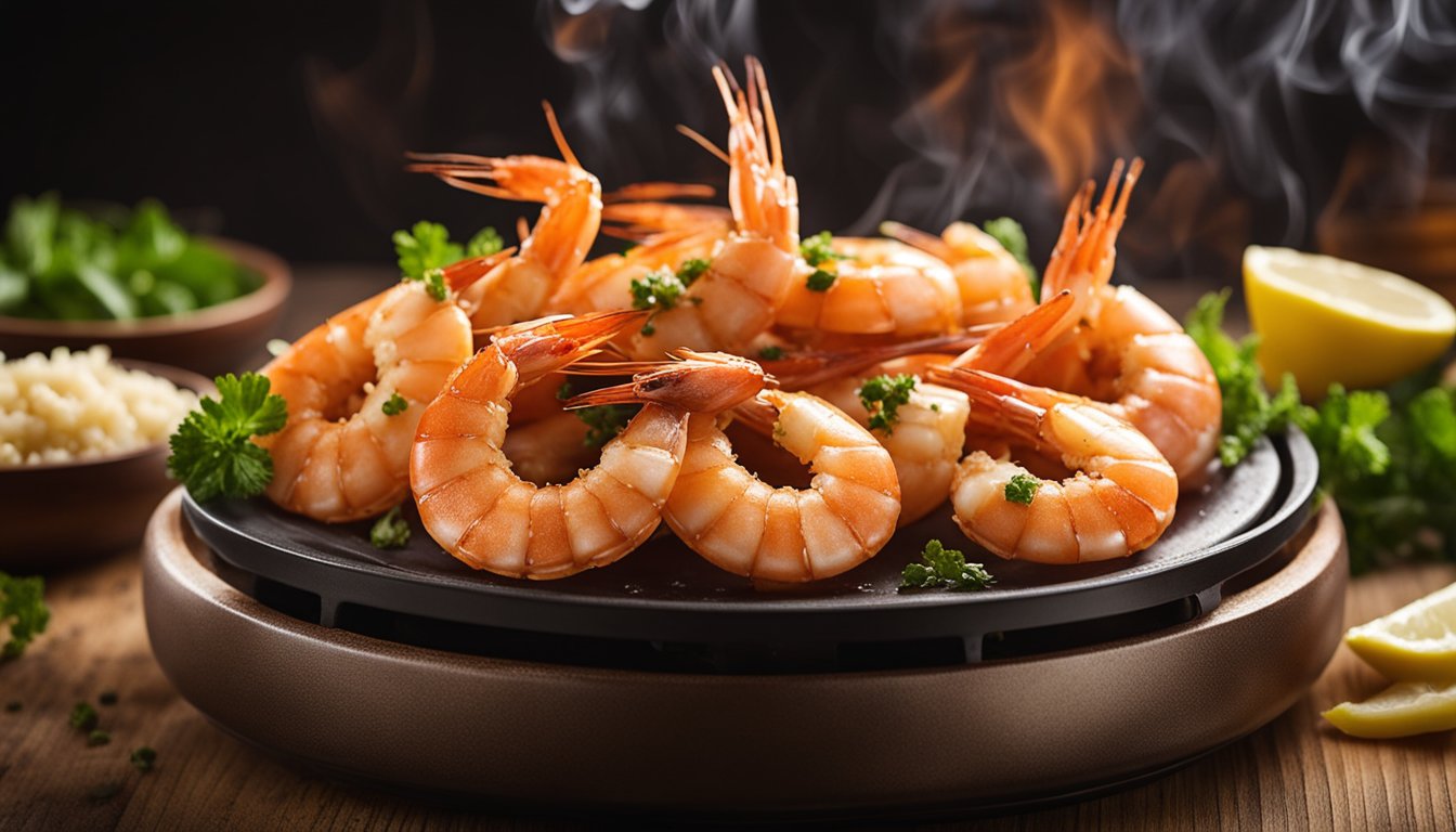 Plump prawns sizzle in the air fryer, emitting a tantalizing aroma as they turn golden brown and crispy