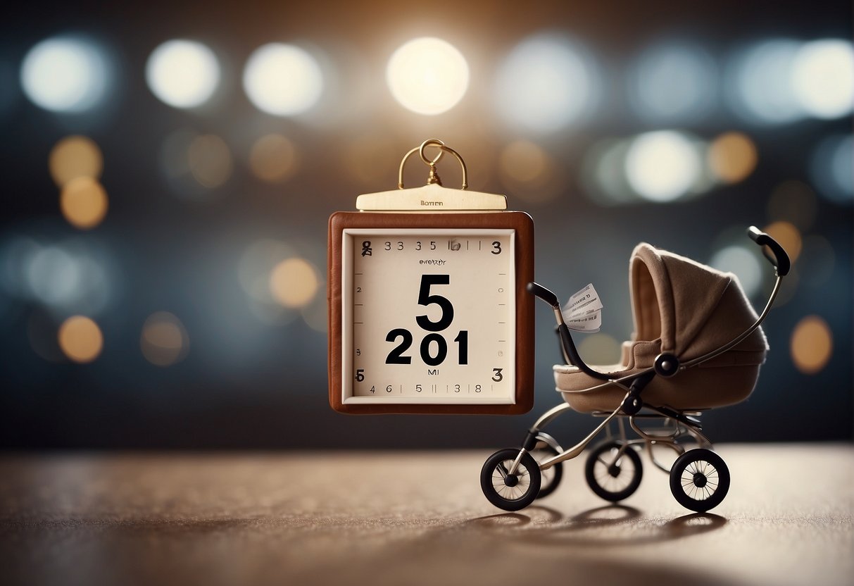 A calendar with 25 weeks marked, a pram on one side, and a question mark hovering above it