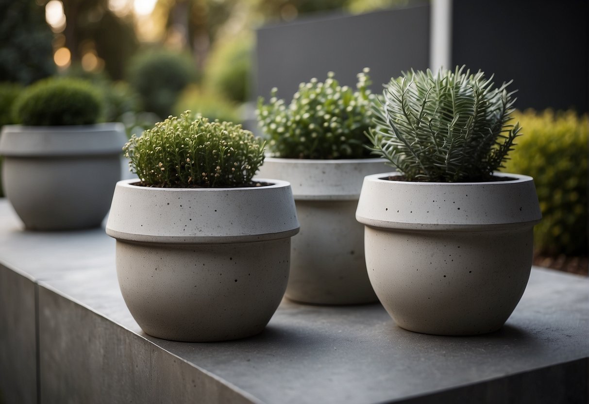 Several concrete pots arranged in a Melbourne garden