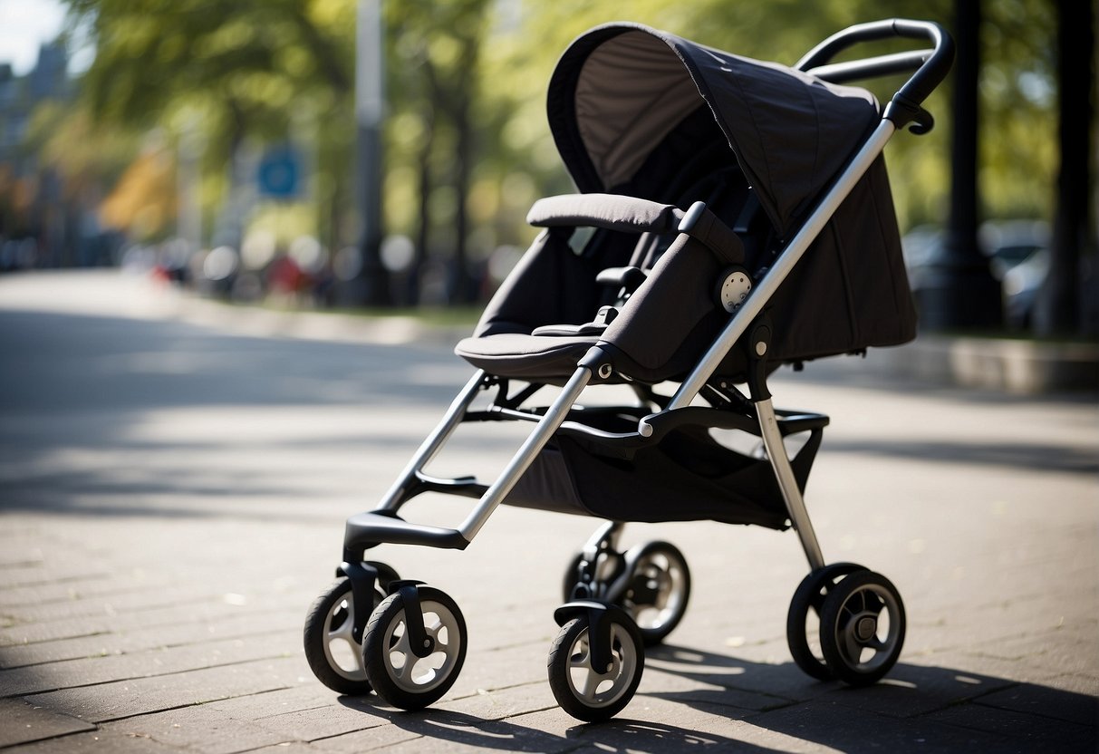 A stroller with a jammed wheel, a broken handle, and a stuck canopy