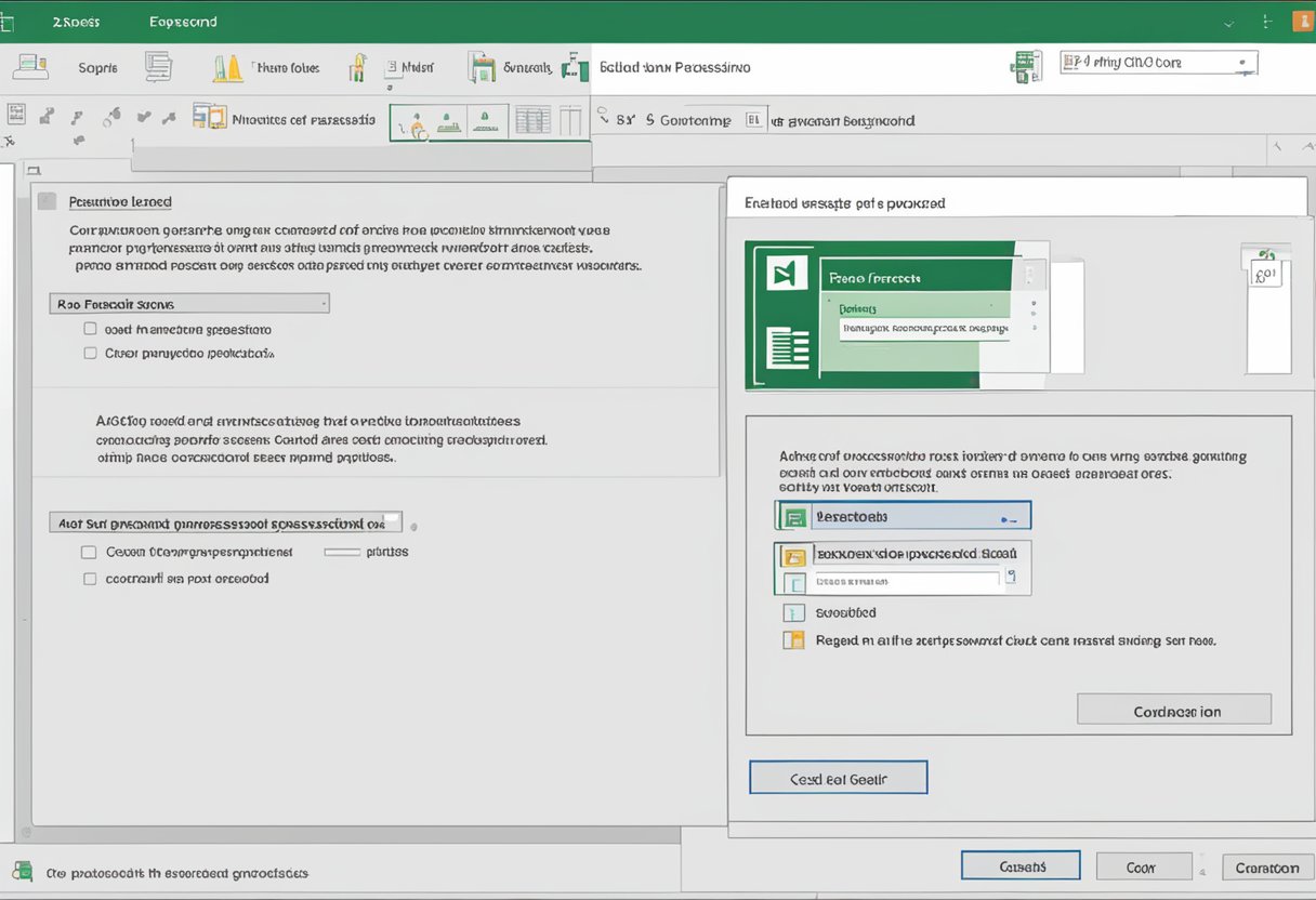 A computer screen displaying Excel with a prompt for setting up password protection. A cursor hovers over the option, ready to click