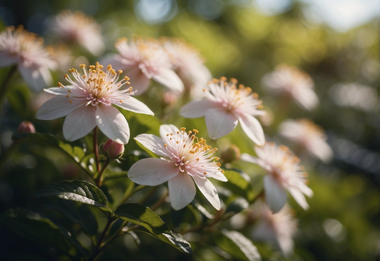 Tsubaki flowers being carefully tended to and nurtured in a peaceful garden setting