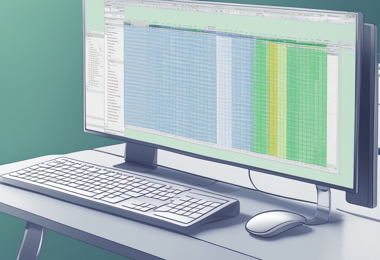 Excel program frozen on computer screen, user frustrated. Multiple tabs open, data input halted. System lag evident