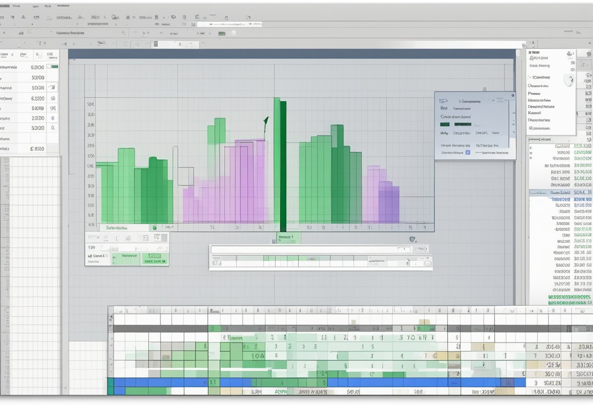 A computer screen with an open Excel spreadsheet showing the process of inserting sparklines, with a mouse hovering over the toolbar menu