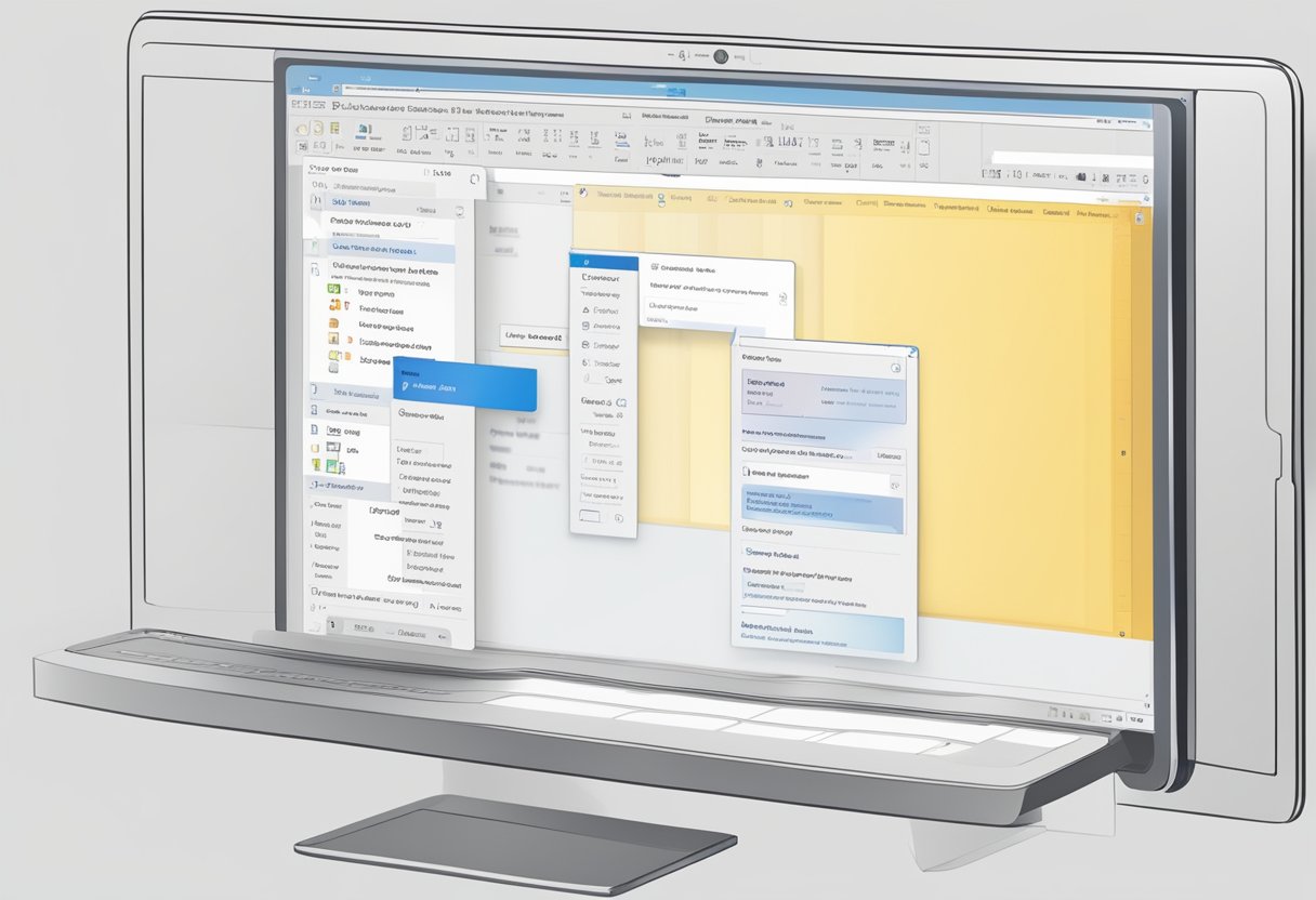 A computer screen displaying the Outlook interface with a new email composition window open, showing the steps of creating an email