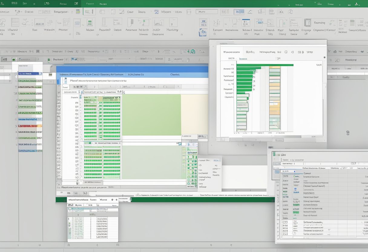 A computer screen displaying Excel with the advanced filter options open, a mouse cursor clicking on the filter criteria, and a dropdown menu of filter options visible