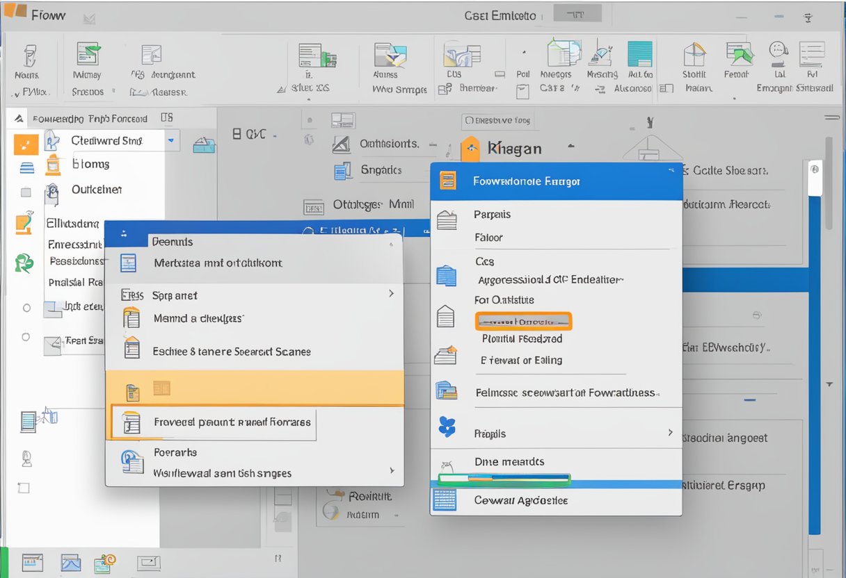 Multiple emails being selected in Outlook, then forwarded to another recipient. The "Forward" button is clicked, and the emails are sent