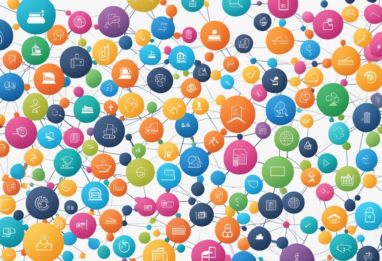 A colorful network of interconnected businesses, each with a unique logo, symbolizing the diverse benefits of the Go-IT Affiliate Program