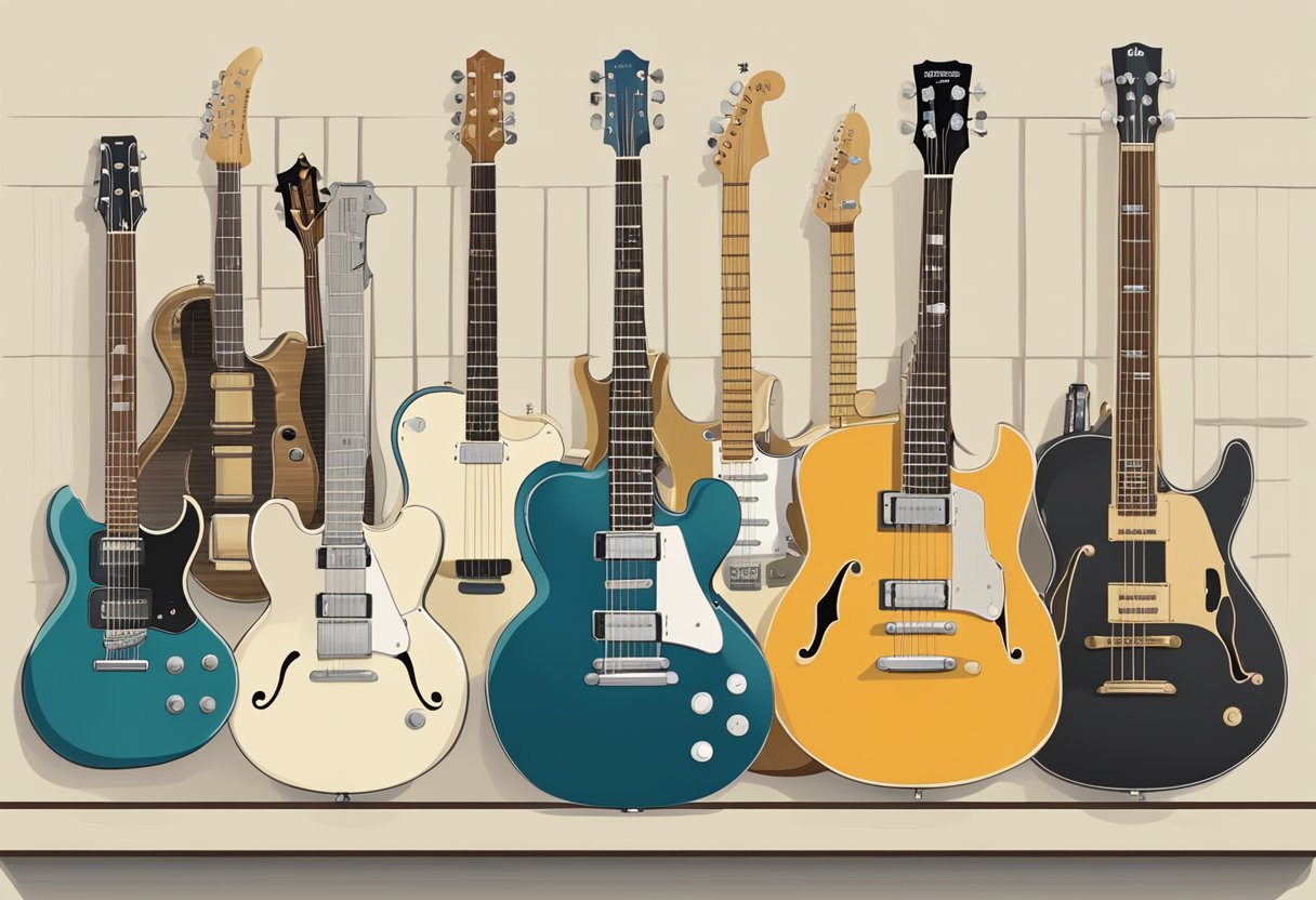 A timeline of popular music instruments, from acoustic guitars to synthesizers, displayed in a chronological order