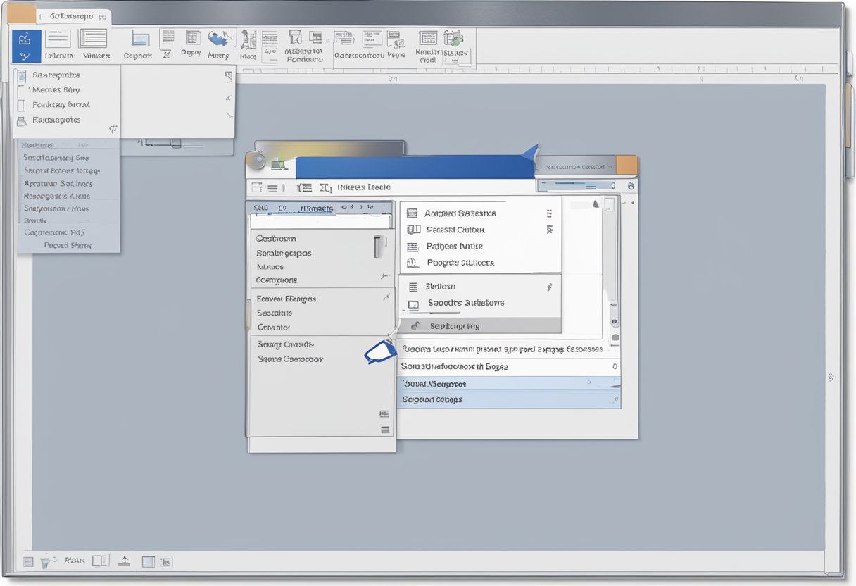 A computer screen showing the "Page Layout" tab in Microsoft Word. The "Size" button is highlighted, and a dropdown menu with various paper size options is displayed
