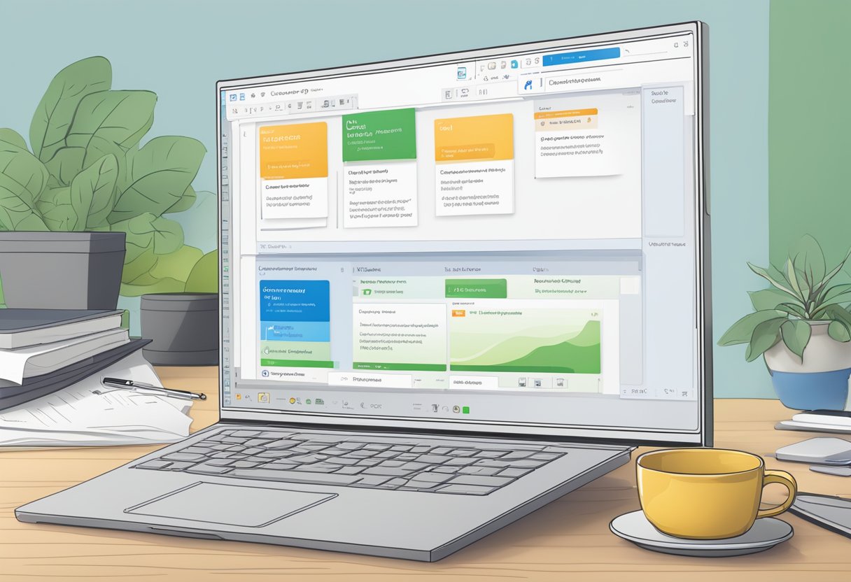 A computer screen displaying the Outlook application with a pop-up window showing notification settings being customized