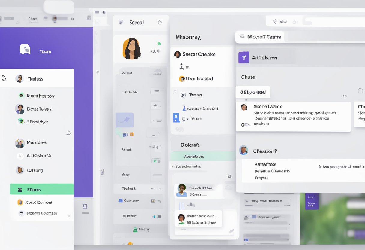 A computer screen displaying Microsoft Teams chat interface with a highlighted option to delete chat history