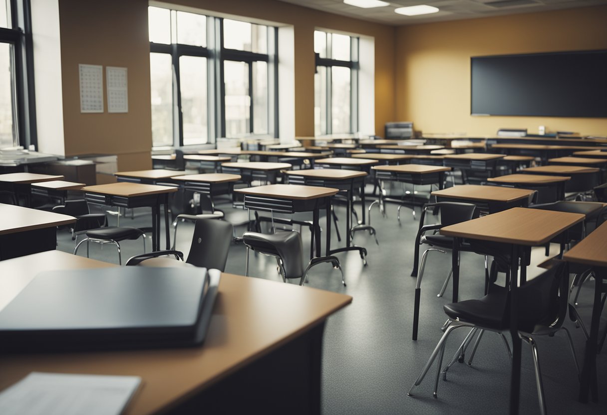 A classroom setting with various financial literacy materials and resources displayed, emphasizing the importance of education in reducing economic inequality