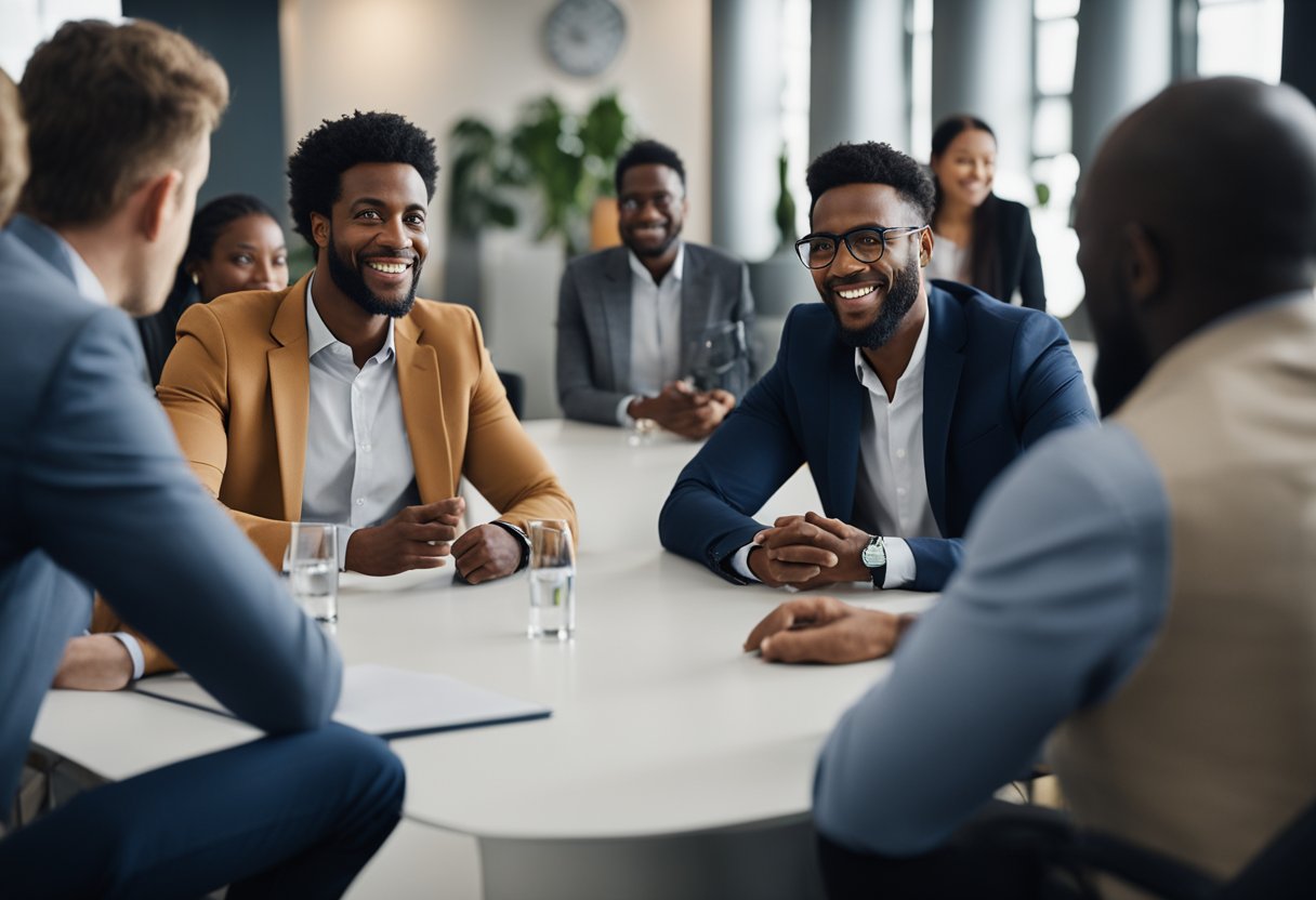 A group of diverse entrepreneurs pitch their innovative ideas to a panel of investors, showcasing the opportunities and challenges of investing in startups