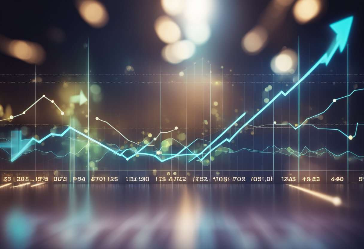 Interest rates impacting economy and investments, shown through a graph with fluctuating lines and arrows pointing up and down