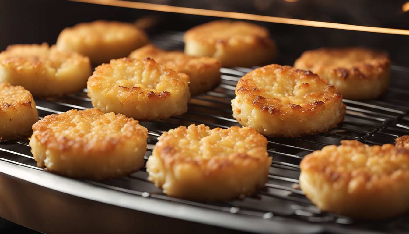 Golden brown prawn cakes sizzling in the oven. Crispy exterior with tender, flavorful prawn filling