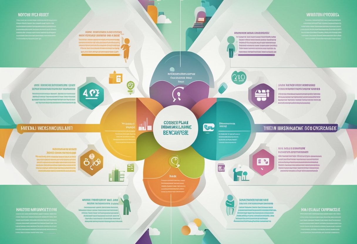 A colorful infographic showing various health insurance plans and their coverage options, with financial benefits highlighted. Choose the best plan