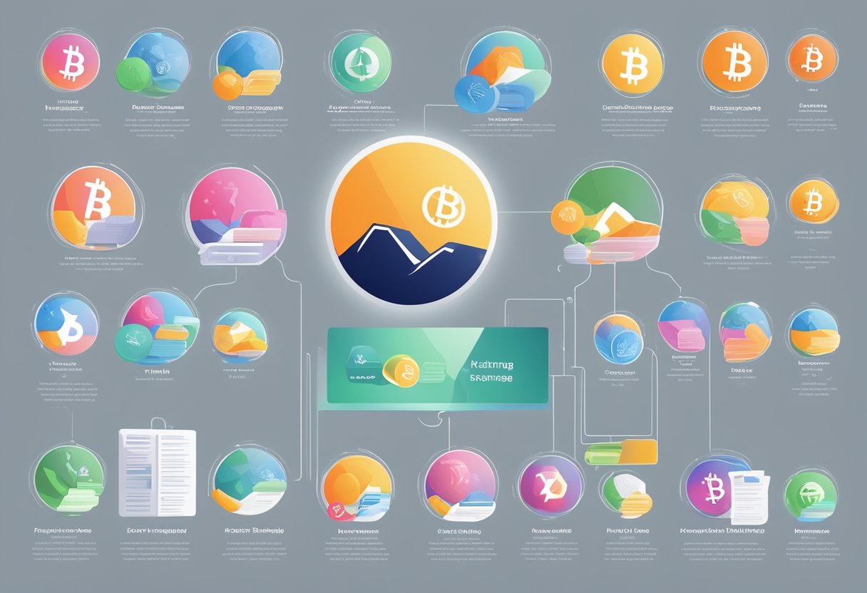 A group of reputable crypto exchanges displayed with their logos and names, with a spotlight shining on the one labeled "Choosing the Right Exchange."
