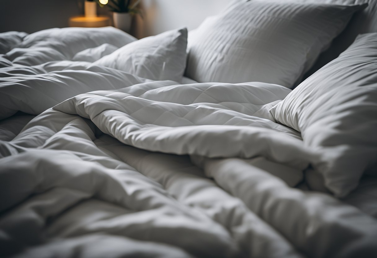 A messy bed with wrinkled sheets and mismatched pillows, contrasting with a neatly made bed with smooth, coordinated bedding