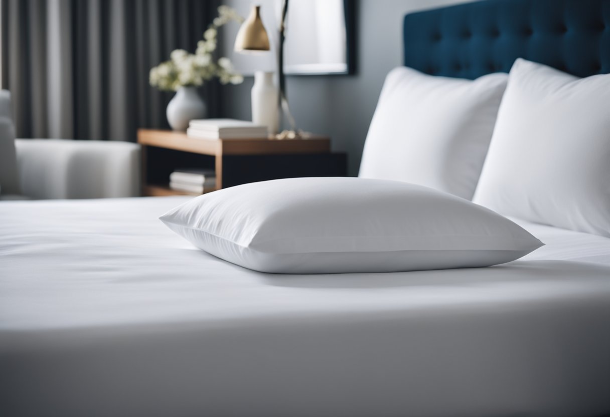 A neatly folded white sheet is spread across the mattress, followed by a smooth, crisp duvet cover. Pillows are plumped and arranged with precision, creating a luxurious and inviting bed
