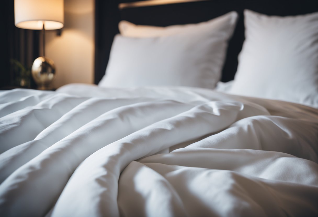 Crisp, white linens smoothed flat, pillows plumped, and a neatly folded duvet at the foot of the bed. An elegant throw blanket drapes across the end, completing the luxurious hotel-style look