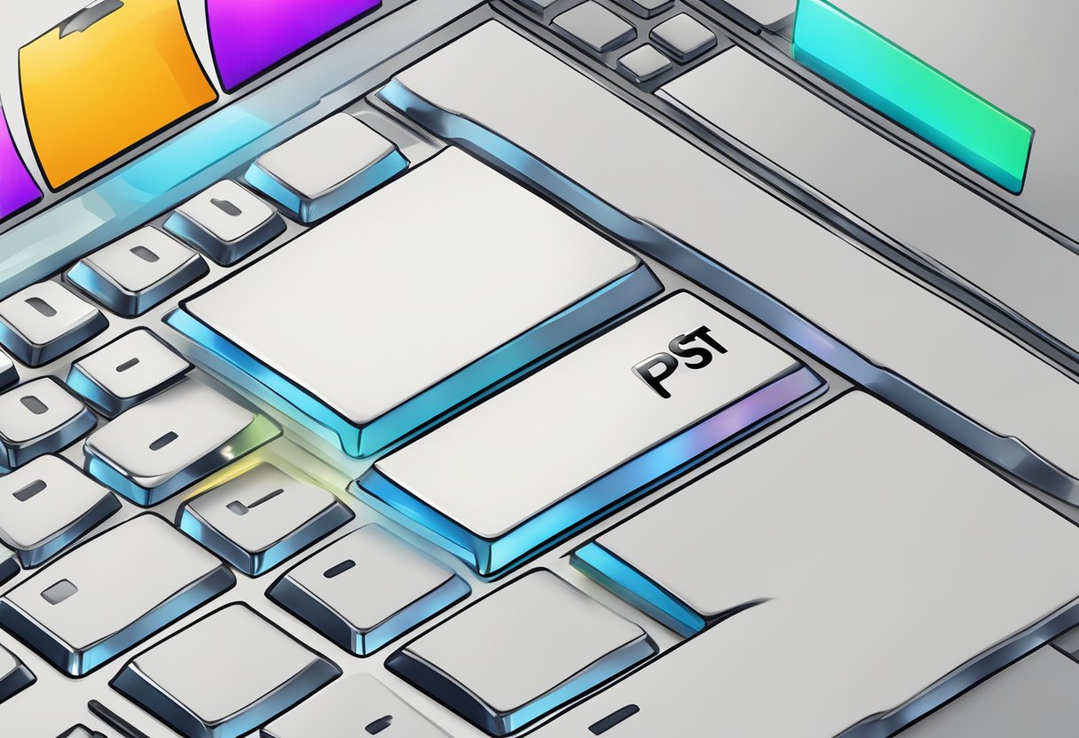 A computer screen displaying a folder icon labeled "PST Files" with a mouse cursor clicking to open it