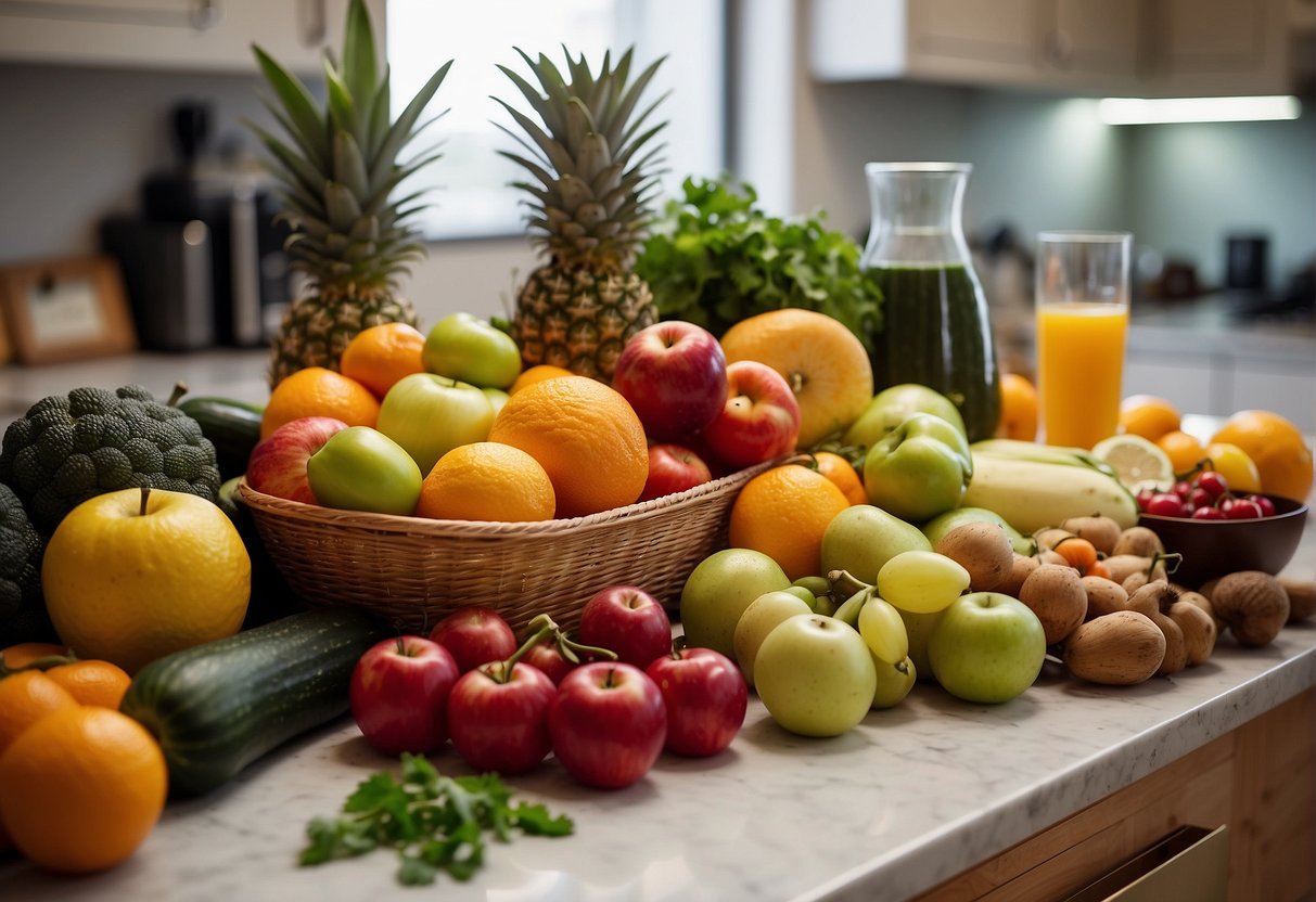Fresh fruit ingredients for juicing recipe for energy