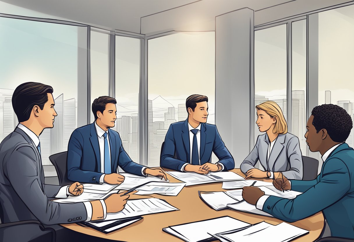 Real estate agents discussing best business structures in a boardroom meeting