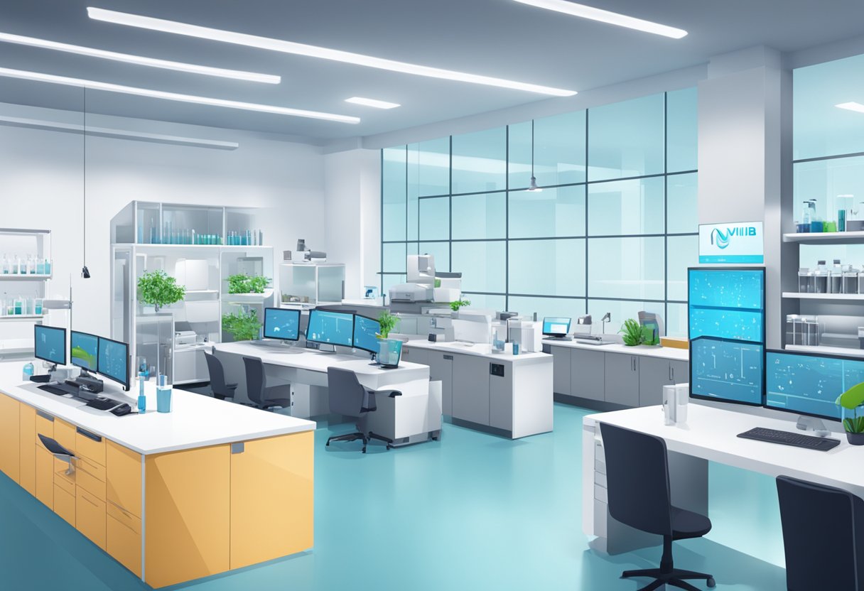 A lab with modern equipment and NuviaLab logo. Bright, clean space with a professional atmosphere