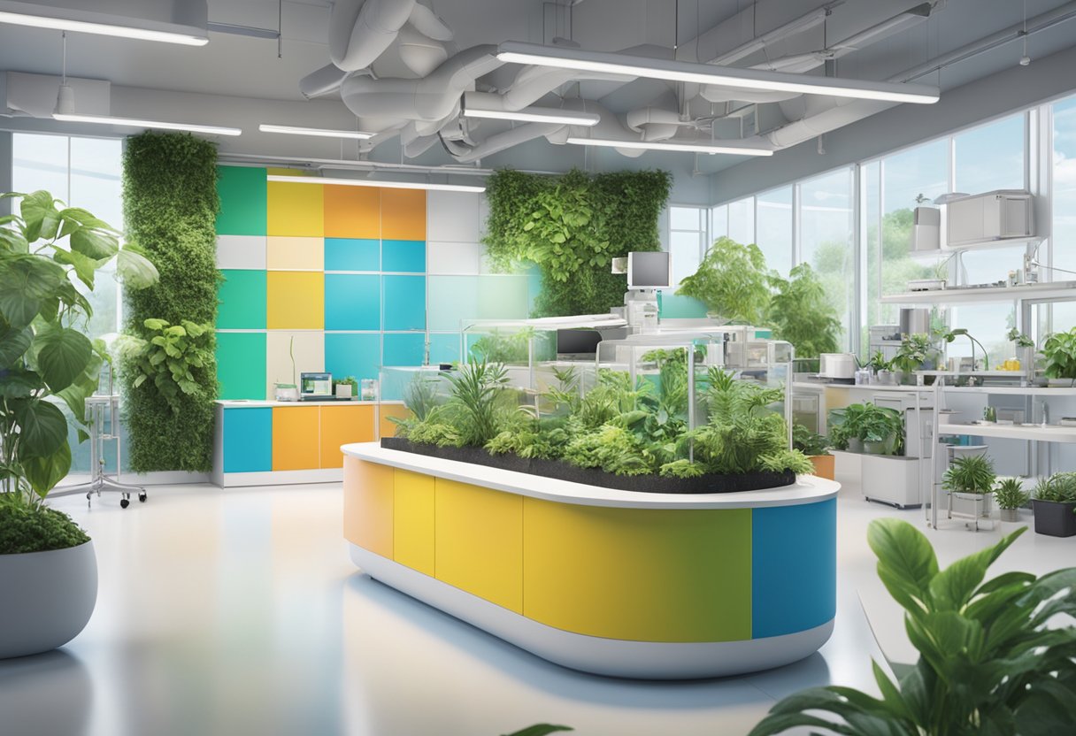 A vibrant logo of NuviaLab stands out against a backdrop of scientific equipment and plants, symbolizing the brand's commitment to natural and innovative solutions