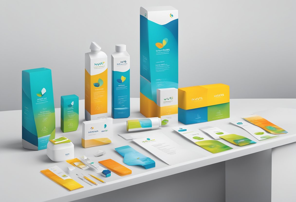 A table displays various NuviaLab products with sleek packaging and vibrant colors. The brand's logo is prominent, and a tagline highlights the company's benefits