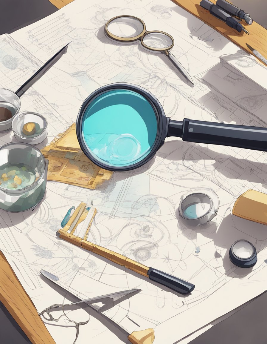 A magnifying glass hovers over a table, tracing whisker patterns on a piece of paper.</p><p>Feline paw prints and hair samples are scattered around, with a microscope and ruler nearby