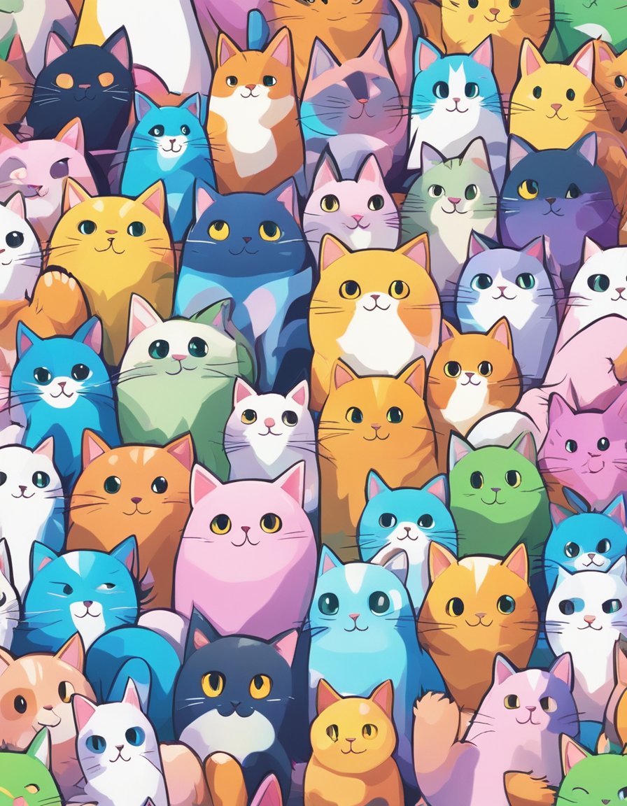 A colorful array of digital cats frolic on a blockchain, each with unique traits and personalities.</p><p>The virtual environment is filled with playful interactions and animated expressions