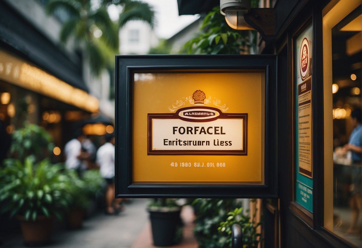 A vibrant signboard outside an Angus House restaurant in Singapore, showcasing enticing promotions and inviting passersby to "Enjoy More For Less."