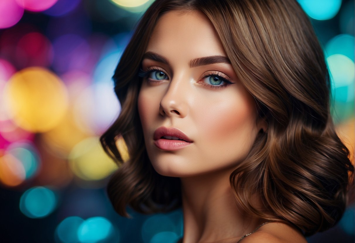 A vibrant salon poster displays current promotions with bold text and colorful imagery