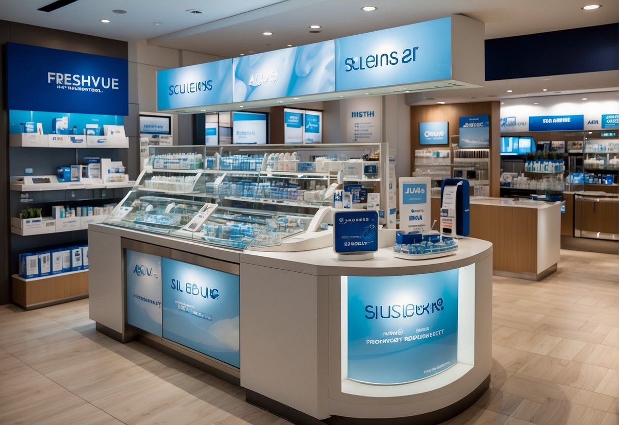 A display of Freshkon and Soflens products with Acuvue promotions in Singapore