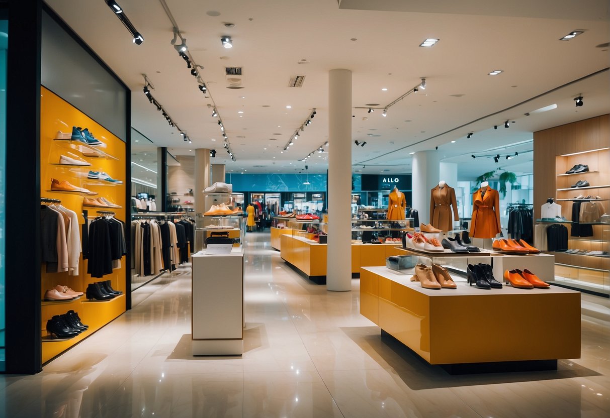 A vibrant ALDO store in Singapore, featuring stylish footwear and accessories. Brightly lit displays showcase current promotions and new arrivals