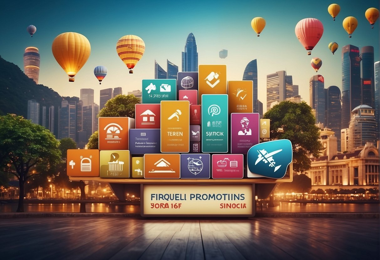 A colorful banner displaying "Frequently Asked Questions annual travel insurance promotions singapore" with travel-related icons and a promotional offer