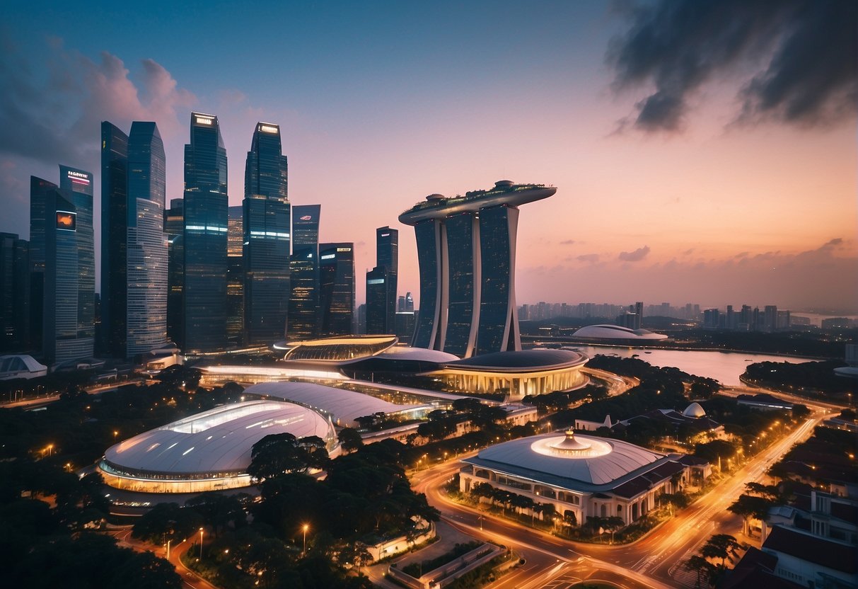 Vibrant cityscape with iconic landmarks and bustling streets in Singapore