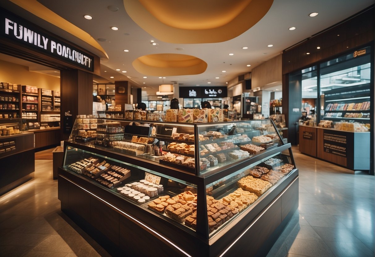 A bustling store with "Frequently Asked Questions" about Awfully Chocolate promotions in Singapore displayed prominently
