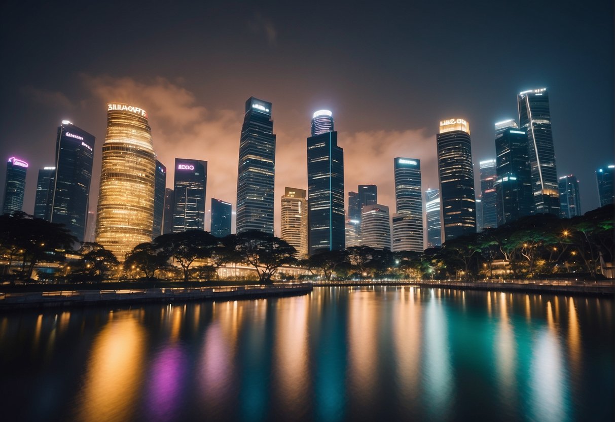 A vibrant cityscape with iconic landmarks and bustling streets in Singapore, showcasing the energy and excitement of Asep promotions