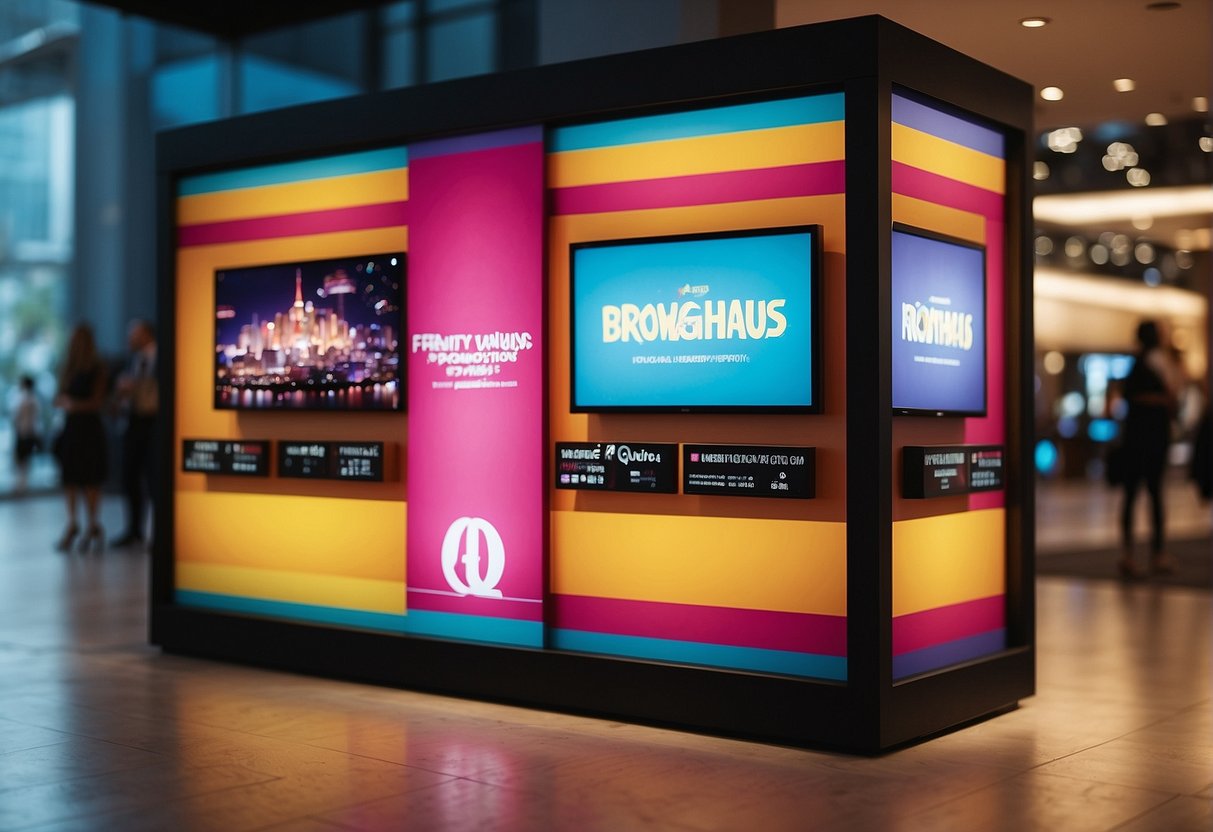 A colorful promotional display with the words "Frequently Asked Questions" and "Browhaus Promotions Singapore" prominently featured