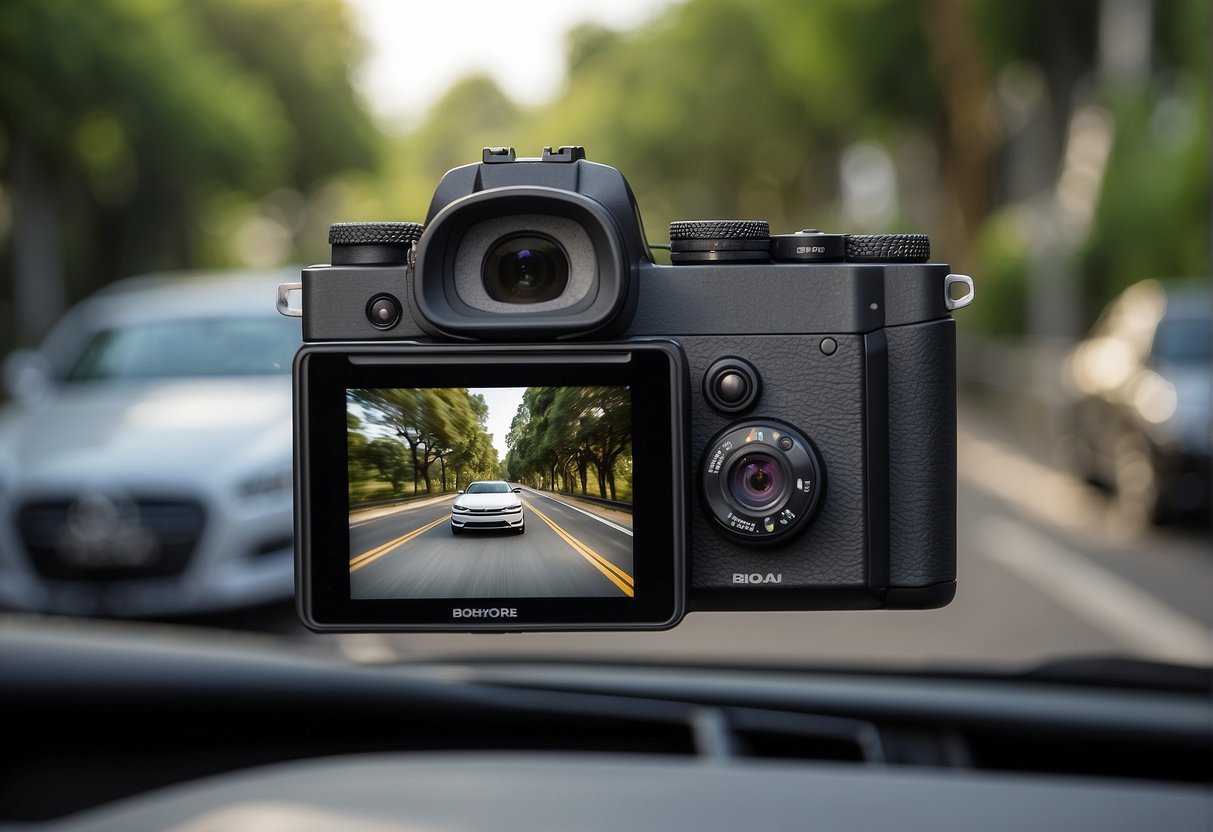 A car camera being showcased with promotional materials in Singapore