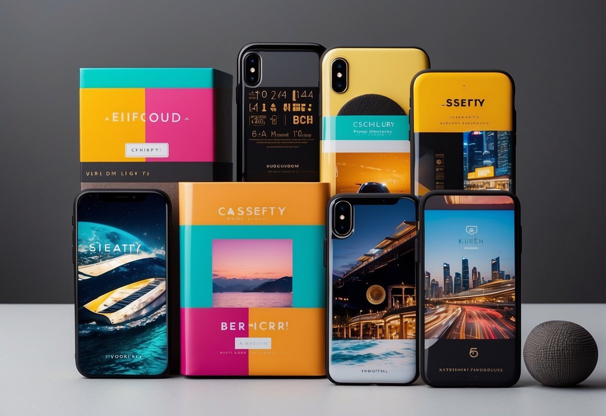 A vibrant display of Casetify product promotions in Singapore, featuring bold colors and sleek designs