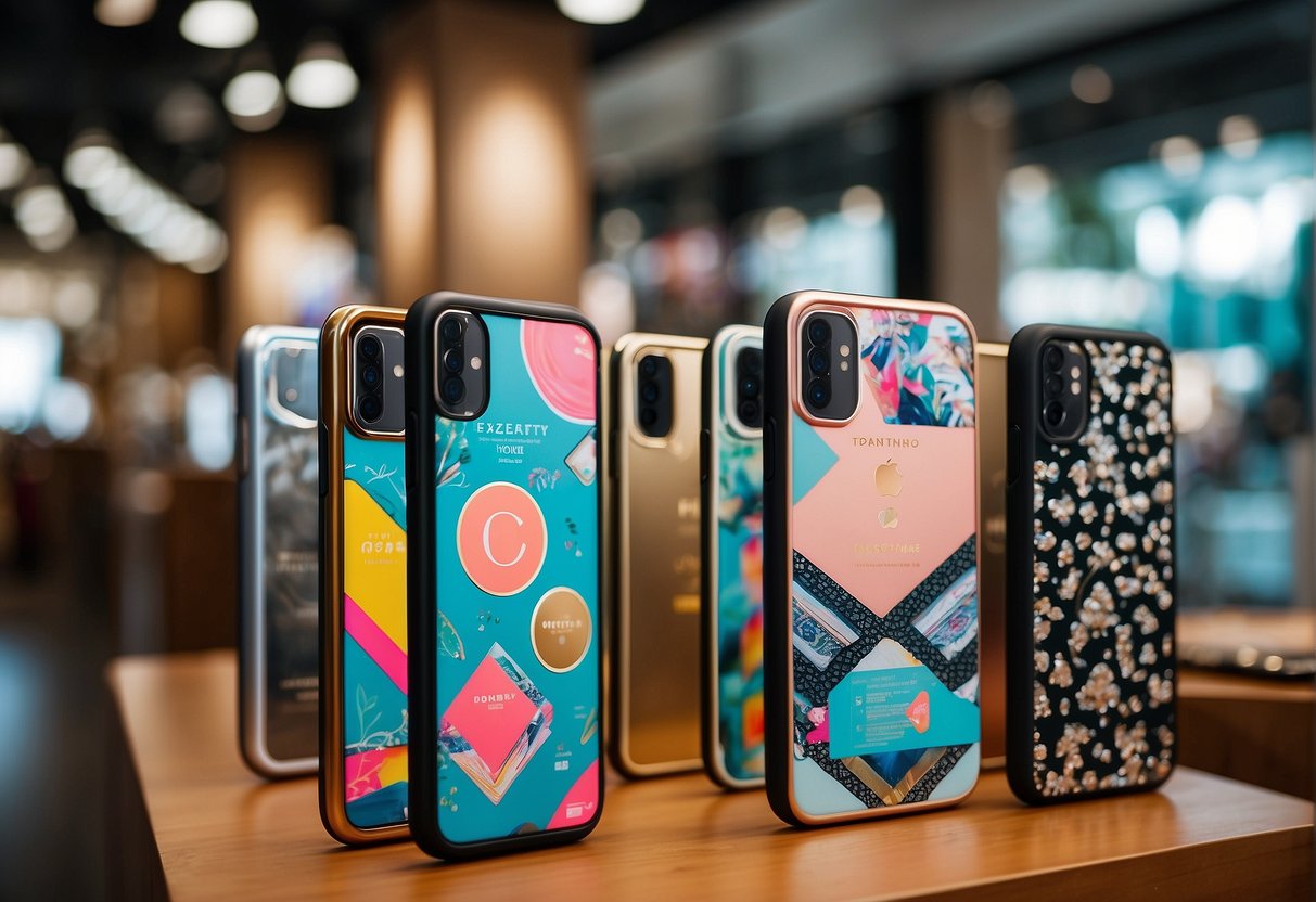 Colorful Casetify phone cases displayed in a Singapore store window, with promotional signs and logos