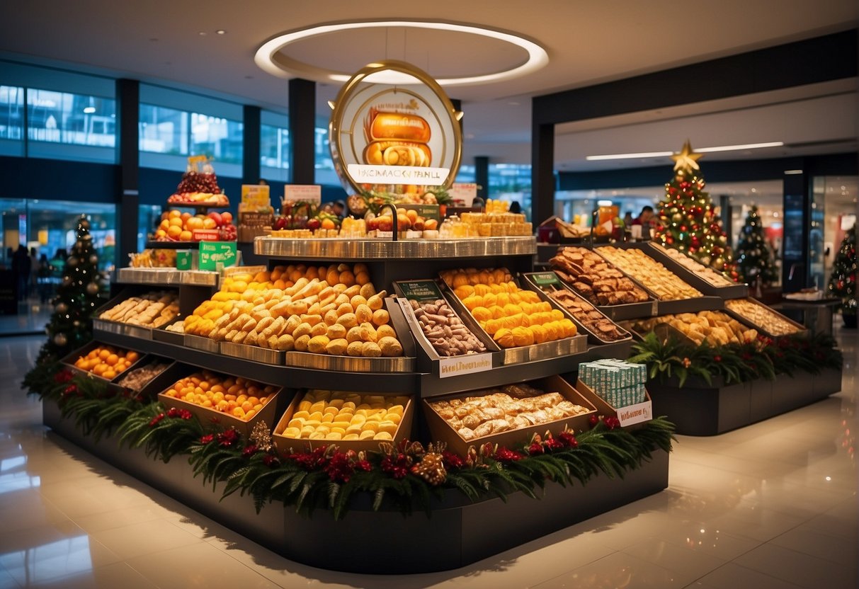 A festive display of Christmas turkey promotions in Singapore, featuring colorful signage and enticing holiday offers