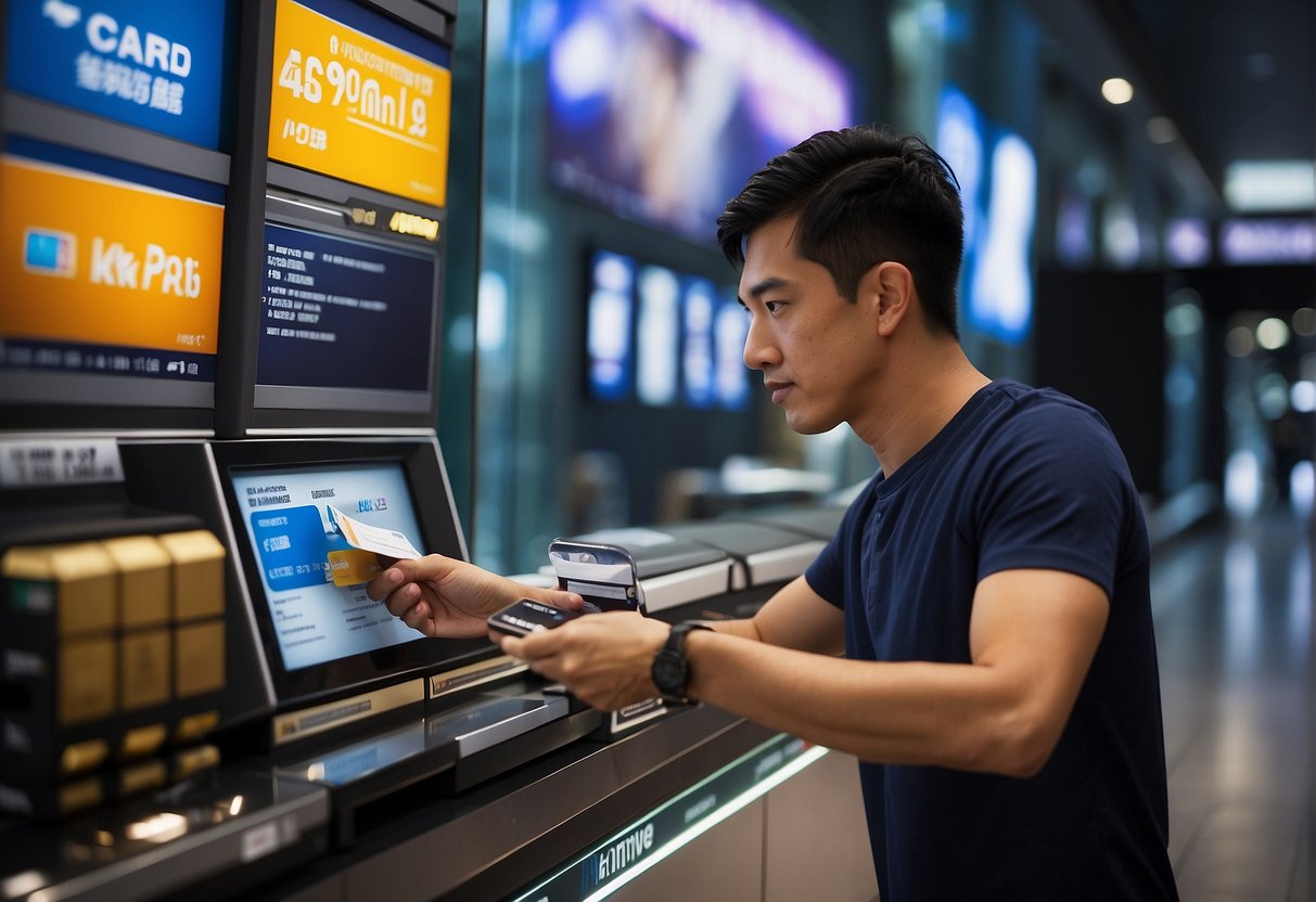 A person in Singapore transfers balance between credit cards, with promotional offers displayed