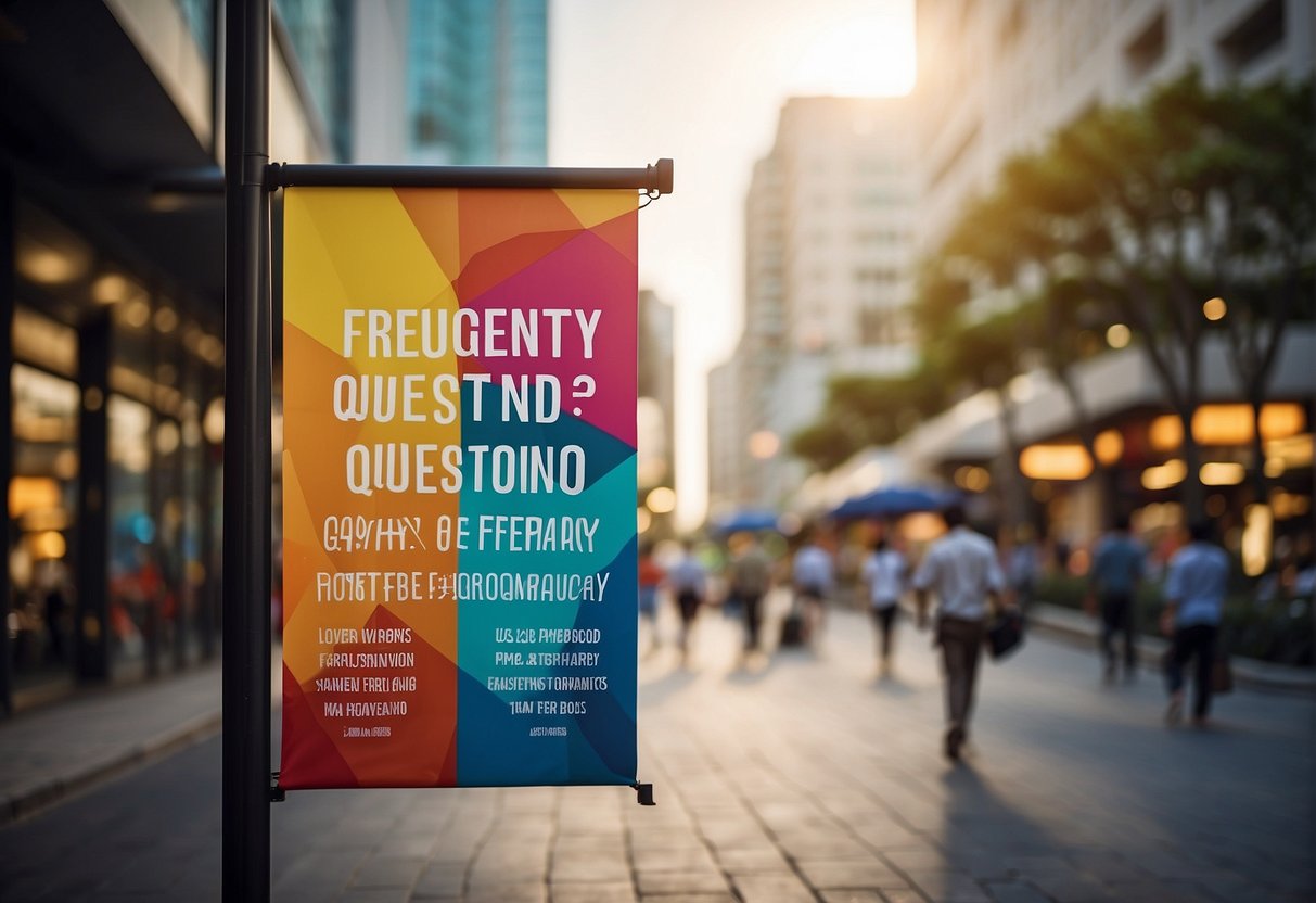 A colorful banner with "Frequently Asked Questions" and "Aussino Promotions Singapore" displayed prominently